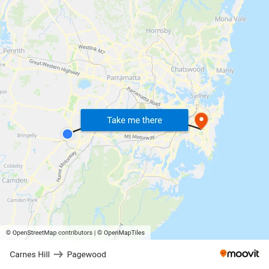 Carnes Hill to Pagewood map
