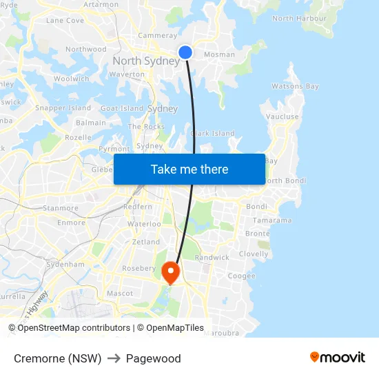 Cremorne (NSW) to Pagewood map