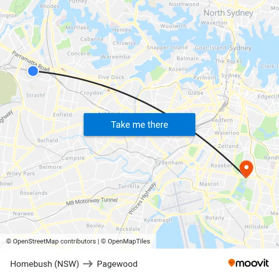 Homebush (NSW) to Pagewood map