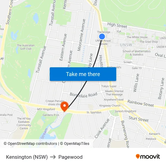 Kensington (NSW) to Pagewood map