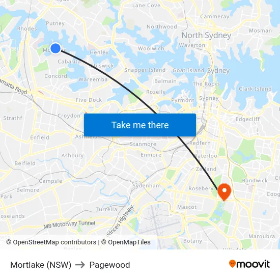Mortlake (NSW) to Pagewood map