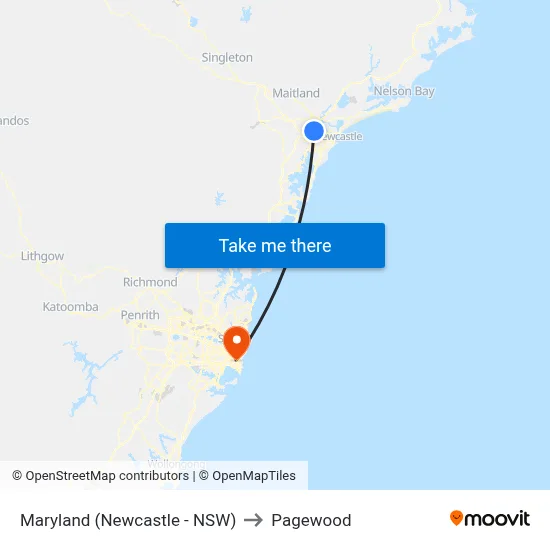 Maryland (Newcastle - NSW) to Pagewood map