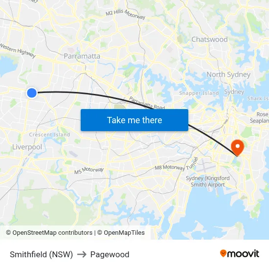 Smithfield (NSW) to Pagewood map