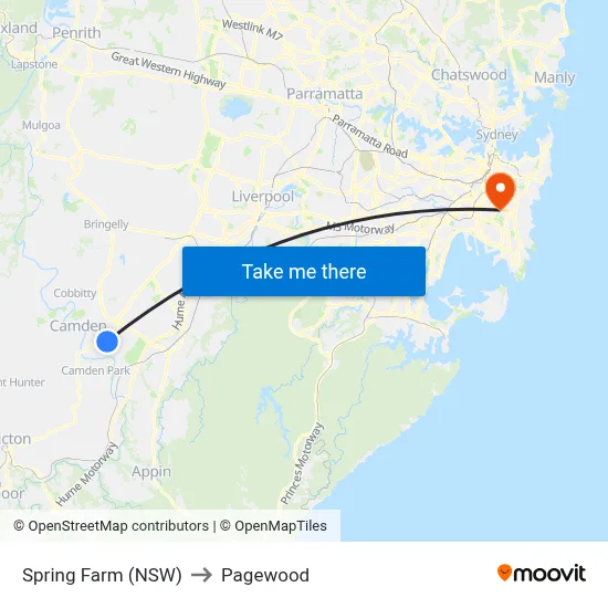 Spring Farm (NSW) to Pagewood map