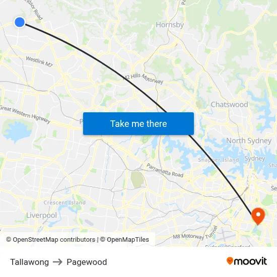 Tallawong to Pagewood map