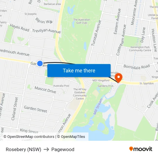 Rosebery (NSW) to Pagewood map