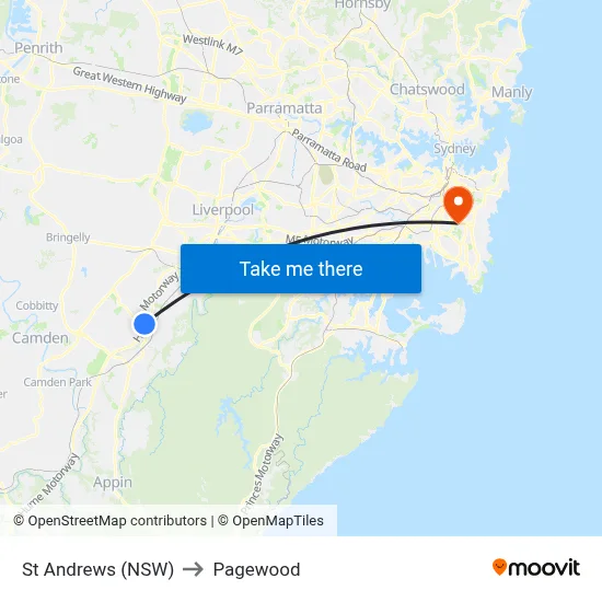St Andrews (NSW) to Pagewood map