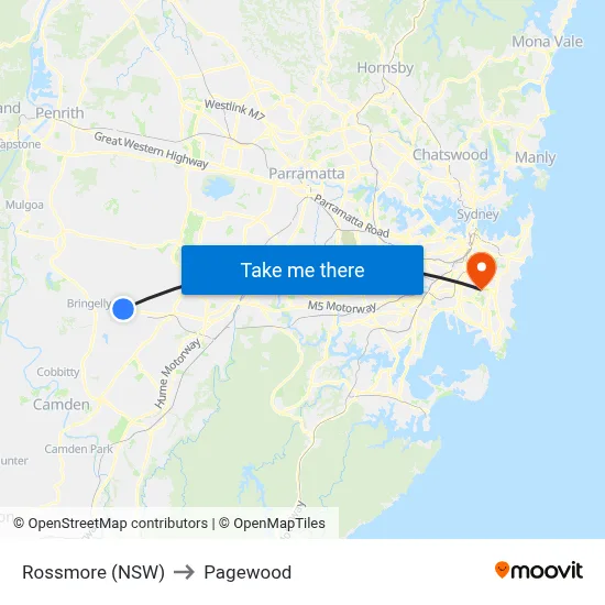Rossmore (NSW) to Pagewood map