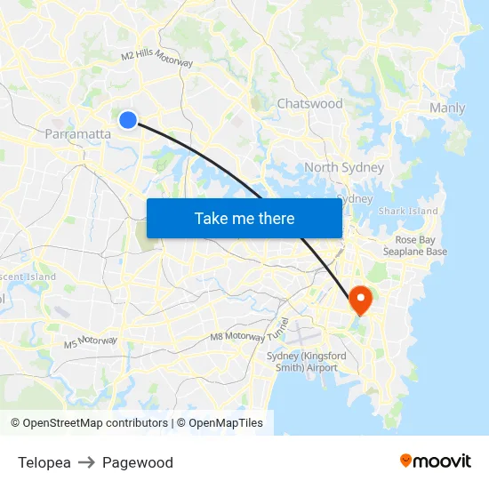 Telopea to Pagewood map