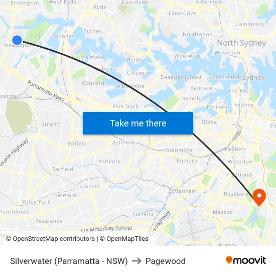 Silverwater (Parramatta - NSW) to Pagewood map