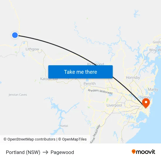 Portland (NSW) to Pagewood map