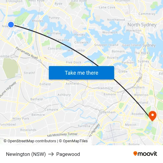 Newington (NSW) to Pagewood map