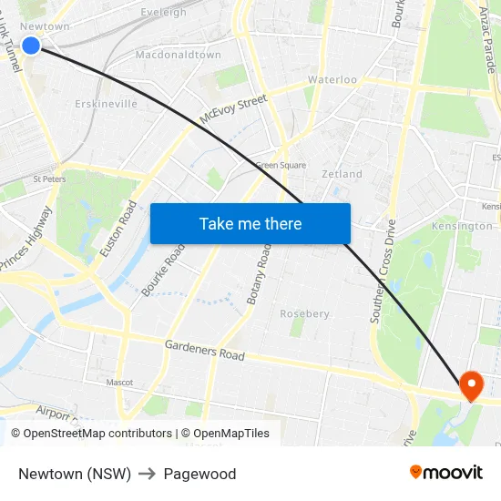 Newtown (NSW) to Pagewood map