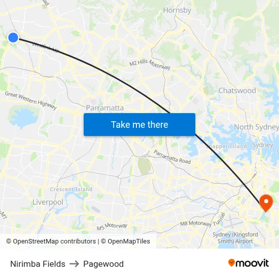 Nirimba Fields to Pagewood map