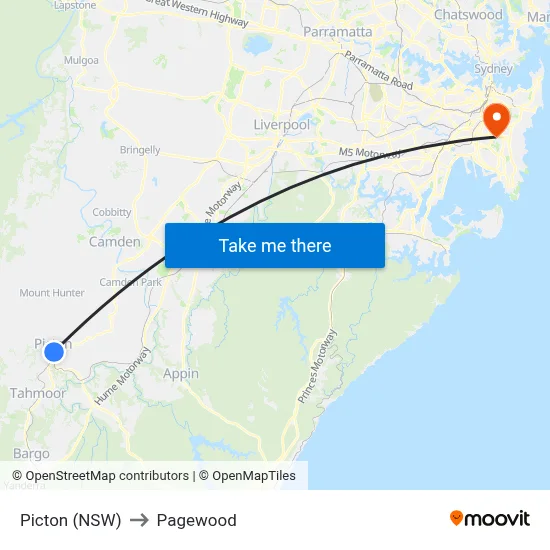 Picton (NSW) to Pagewood map