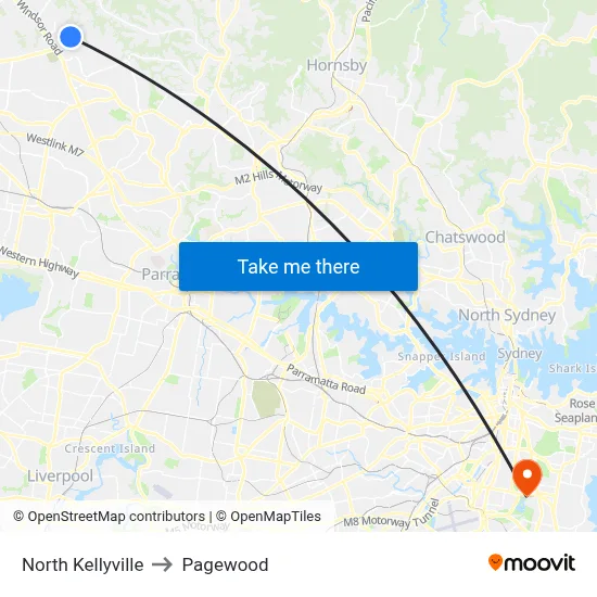 North Kellyville to Pagewood map