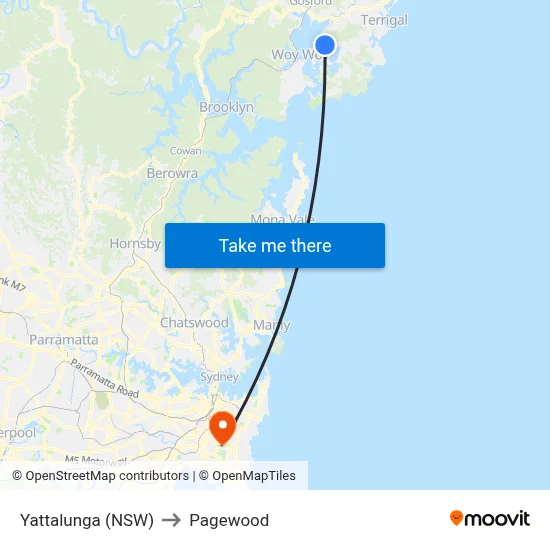 Yattalunga (NSW) to Pagewood map