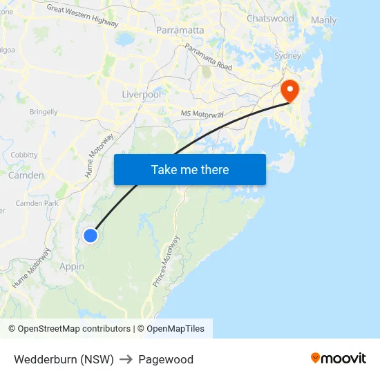 Wedderburn (NSW) to Pagewood map