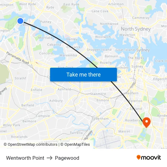 Wentworth Point to Pagewood map