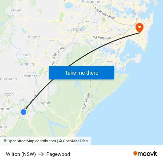 Wilton (NSW) to Pagewood map
