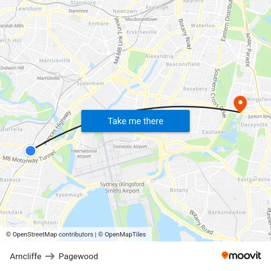 Arncliffe to Pagewood map