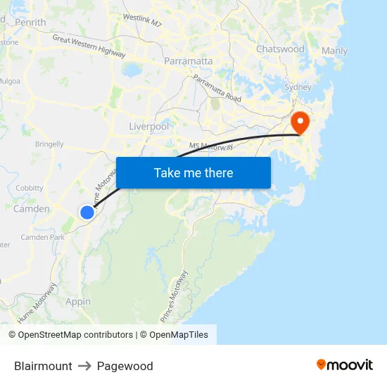 Blairmount to Pagewood map