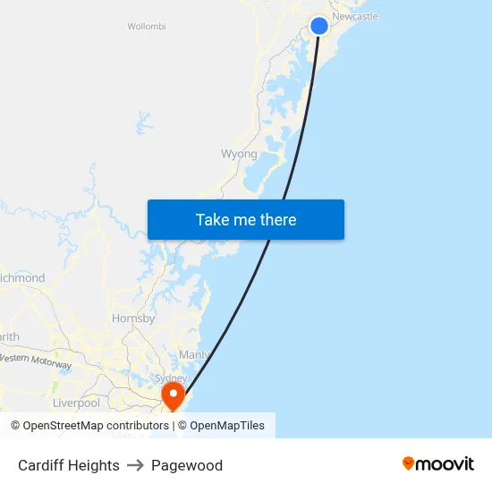 Cardiff Heights to Pagewood map