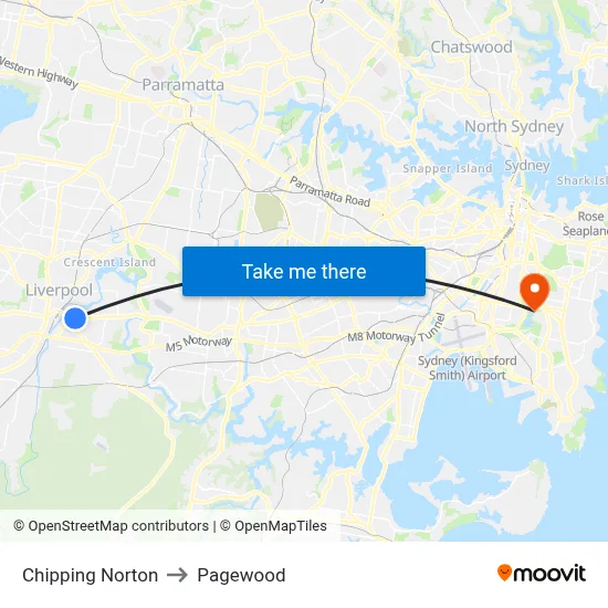 Chipping Norton to Pagewood map