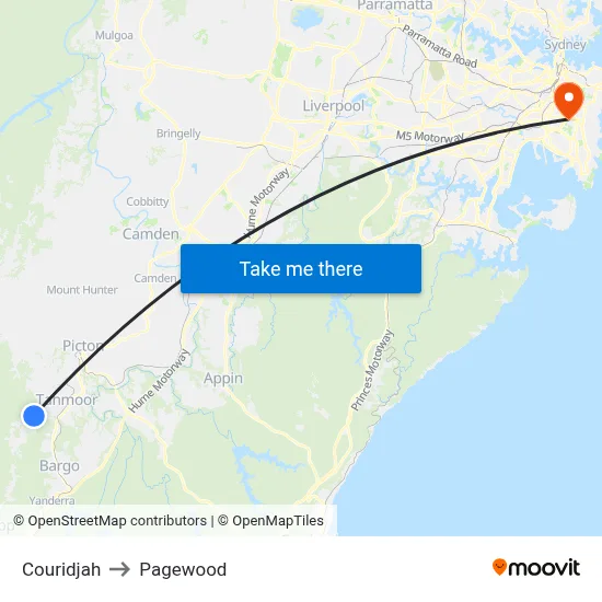 Couridjah to Pagewood map