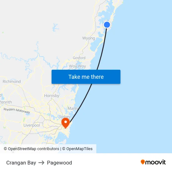 Crangan Bay to Pagewood map