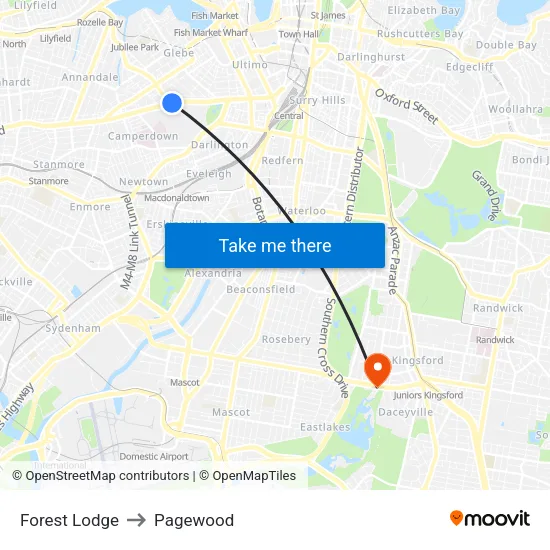 Forest Lodge to Pagewood map
