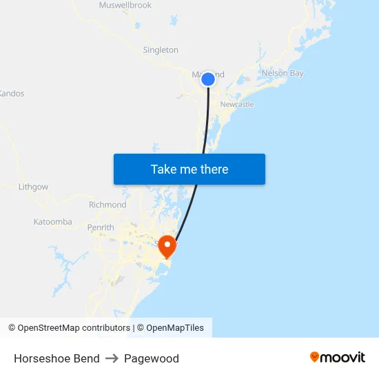 Horseshoe Bend to Pagewood map