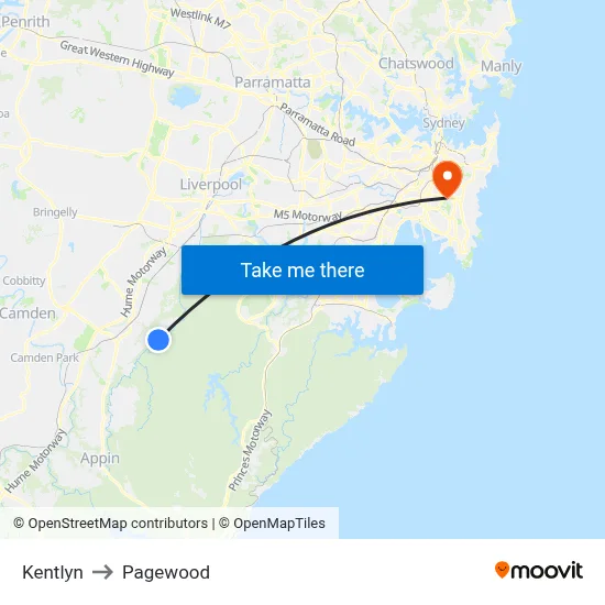Kentlyn to Pagewood map