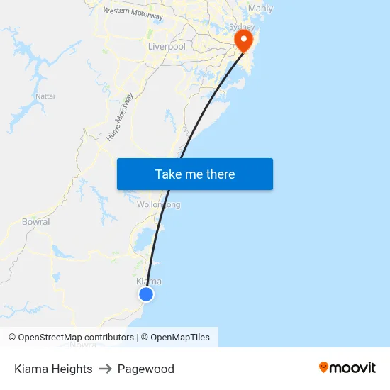 Kiama Heights to Pagewood map