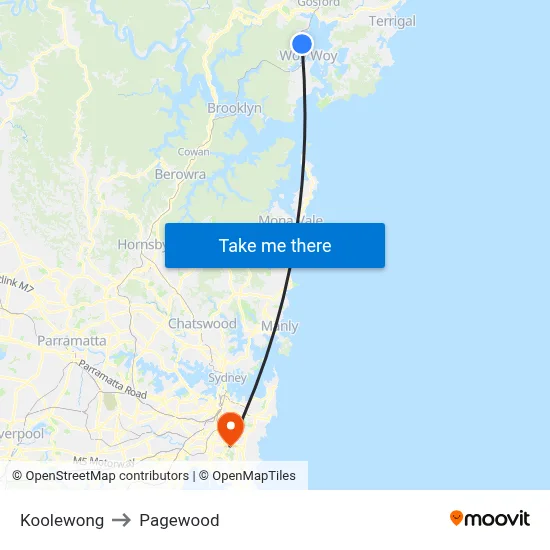 Koolewong to Pagewood map