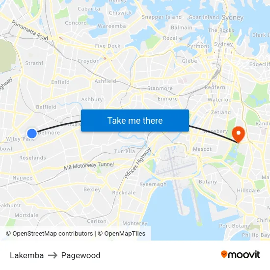 Lakemba to Pagewood map