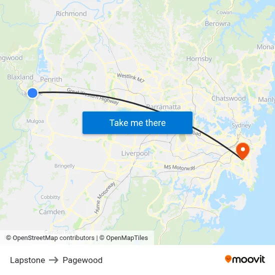 Lapstone to Pagewood map