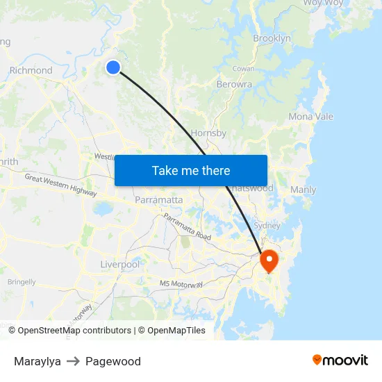 Maraylya to Pagewood map