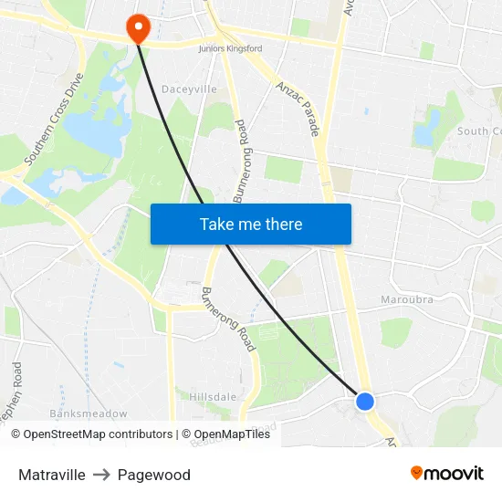Matraville to Pagewood map