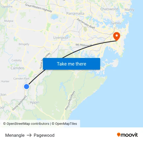 Menangle to Pagewood map
