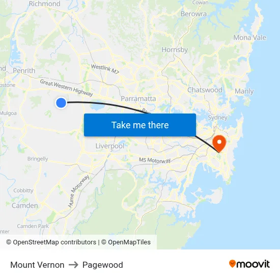 Mount Vernon to Pagewood map