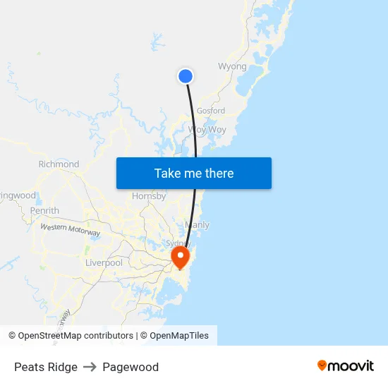 Peats Ridge to Pagewood map