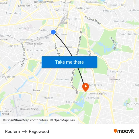 Redfern to Pagewood map