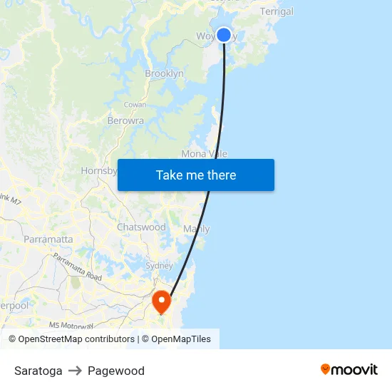 Saratoga to Pagewood map