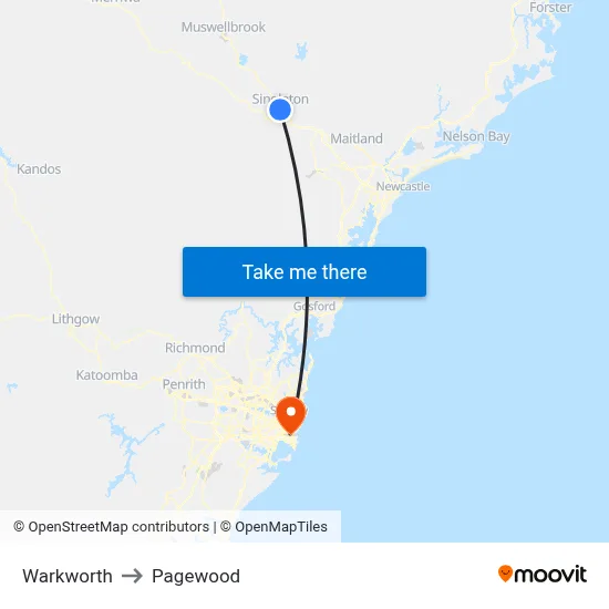 Warkworth to Pagewood map