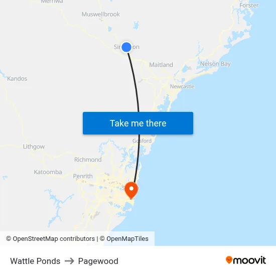 Wattle Ponds to Pagewood map