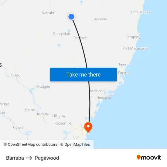Barraba to Pagewood map