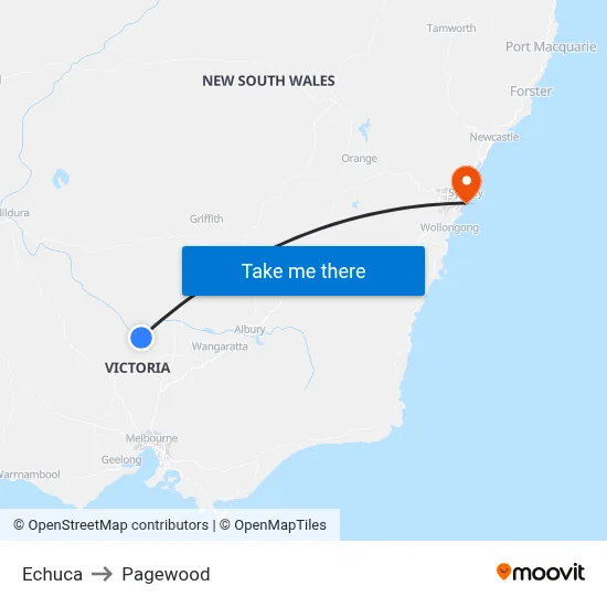 Echuca to Pagewood map