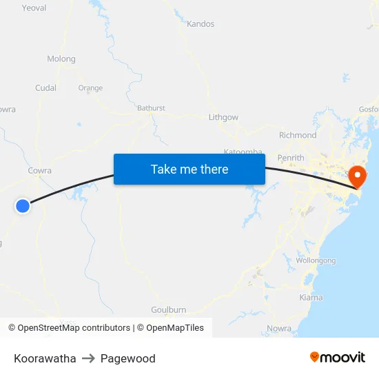 Koorawatha to Pagewood map