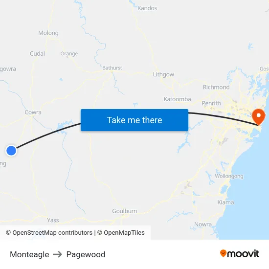 Monteagle to Pagewood map
